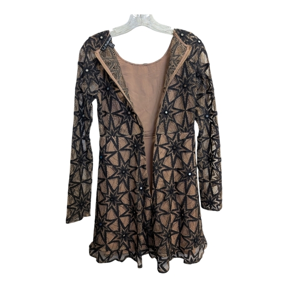 For Love & Lemons Metz Dress Mini Long Sleeve Lace Party Black Sheer Mirror XS - Picture 8 of 9